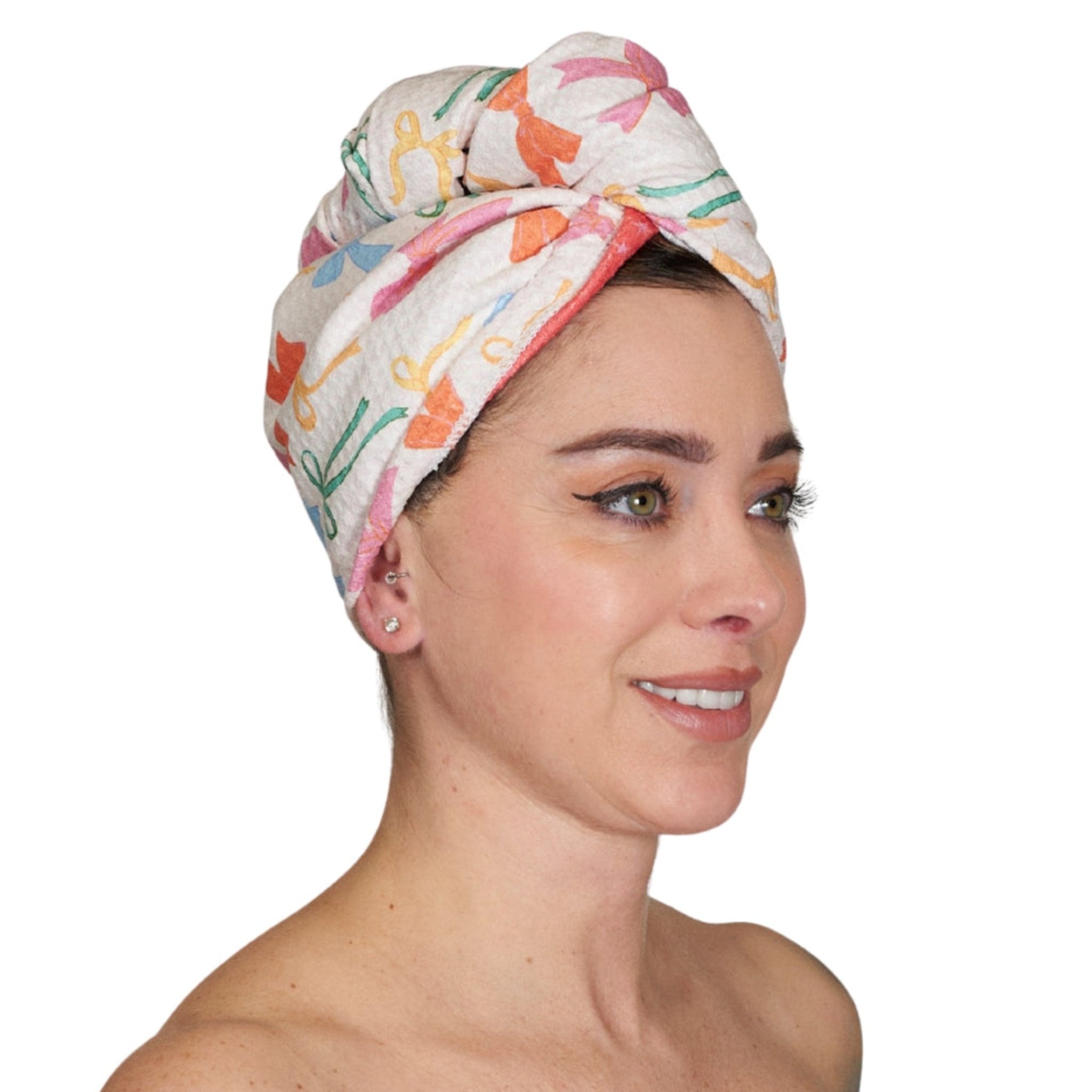 Hair Towel Wrap Double Sided - Mable Tan Ribbons - Once Again Home Co.