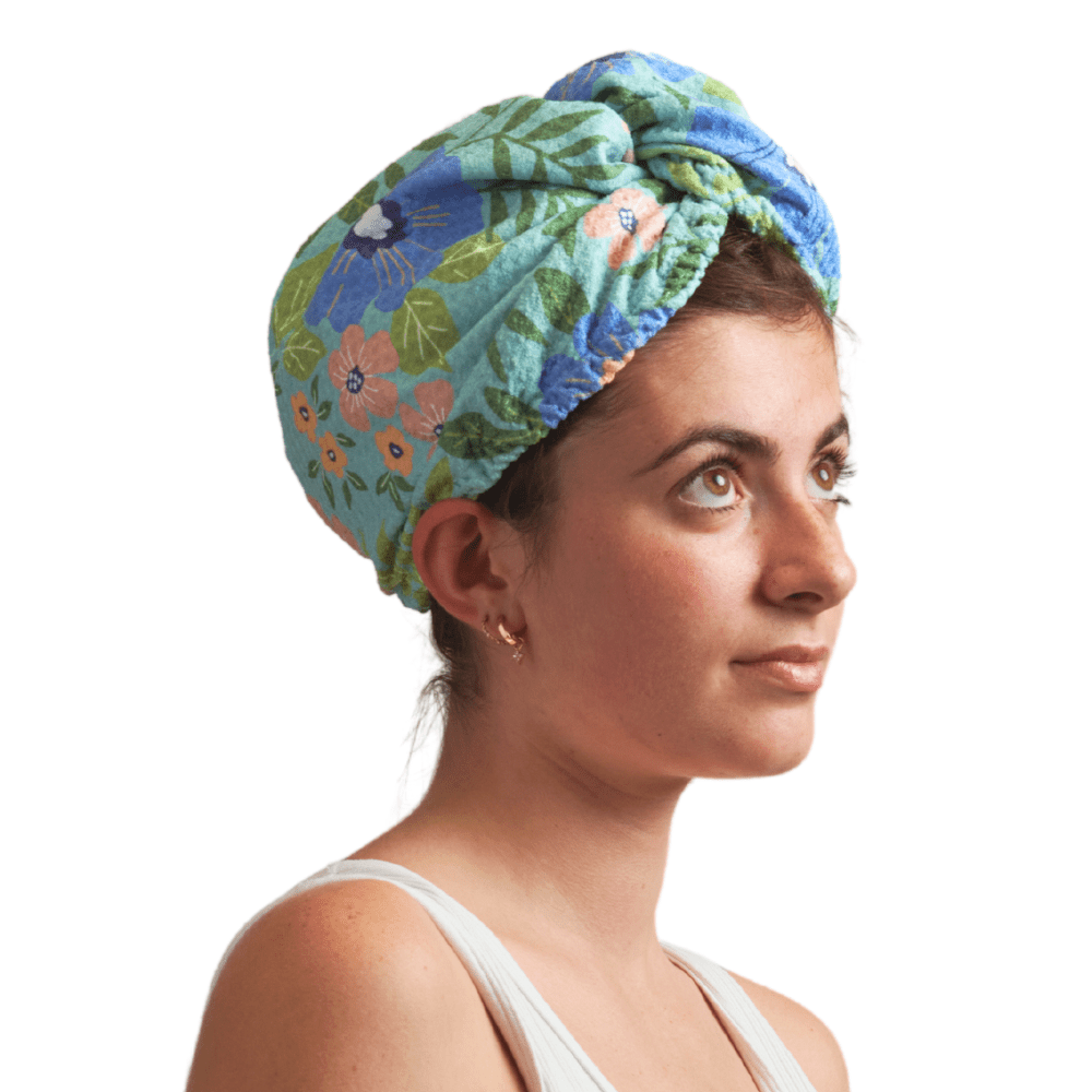 Hair Towel Wrap - Garden in Turquoise - Once Again Home Co.