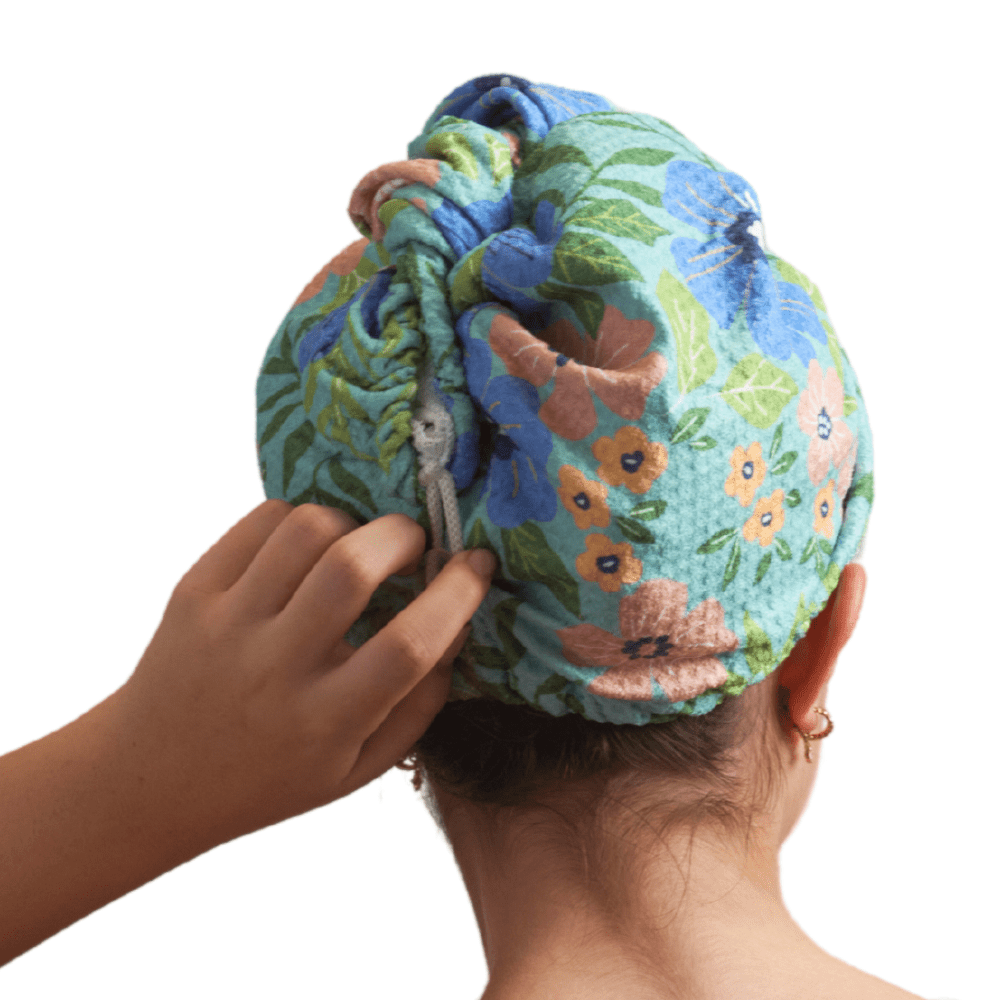 Hair Towel Wrap - Garden in Turquoise - Once Again Home Co.