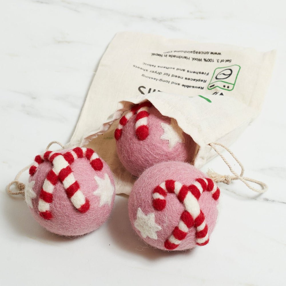 Laundry Wool Dryer Balls - Set of 3 Candy Cane - Once Again Home Co.