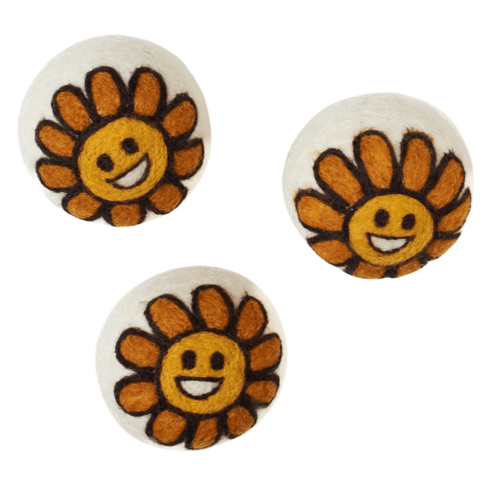 Laundry Wool Dryer Balls - Set of 3 Smiley Sunflower - Once Again Home Co.