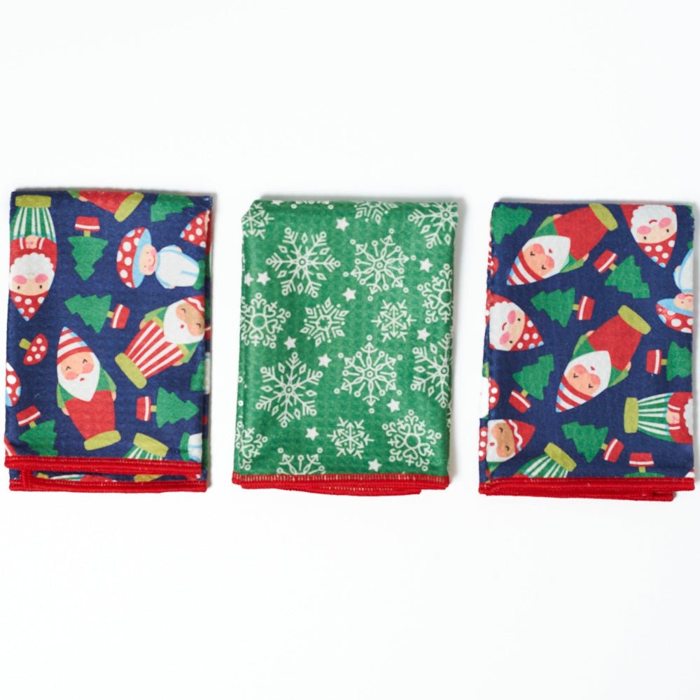 Mighty Mini Towel (Set of 3) Reversible - Mary Engelbreit Santa Gnome - Once Again Home Co.