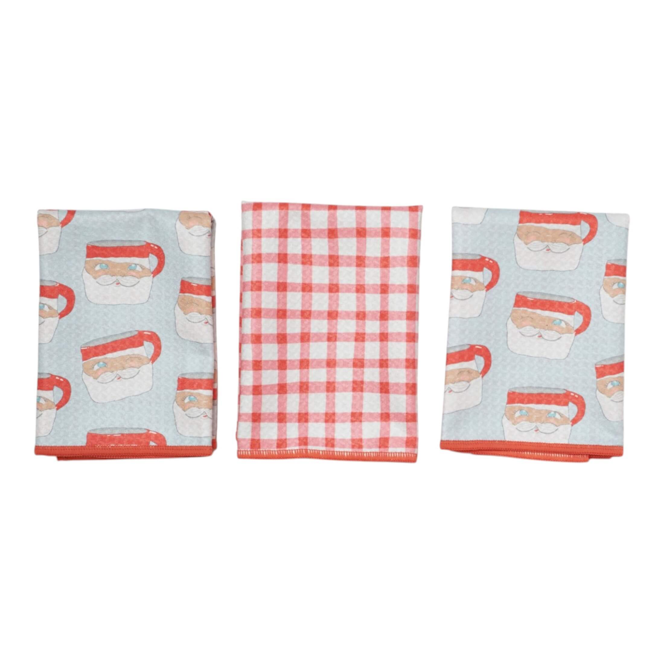 Mighty Mini Towel (Set of 3) Reversible - Sara Fitz Santa Mug - Once Again Home Co.